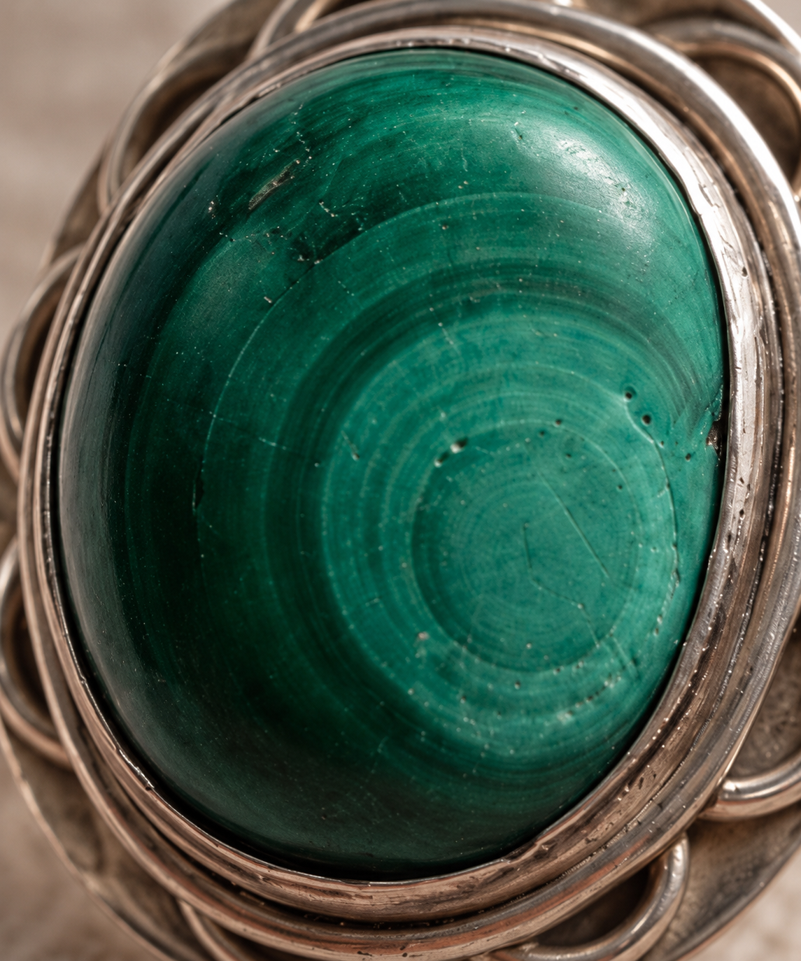 Inel din argint cu malachit, diametru interior 18,8 mm