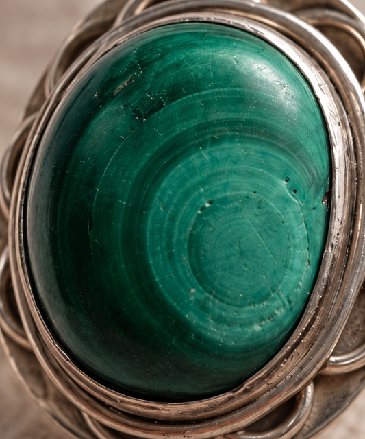 Inel din argint cu malachit, diametru interior 18,8 mm