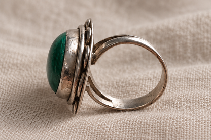 Inel din argint cu malachit, diametru interior 18,8 mm