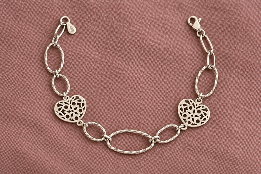 Brățară din argint cu inimioare decorative, 19 cm